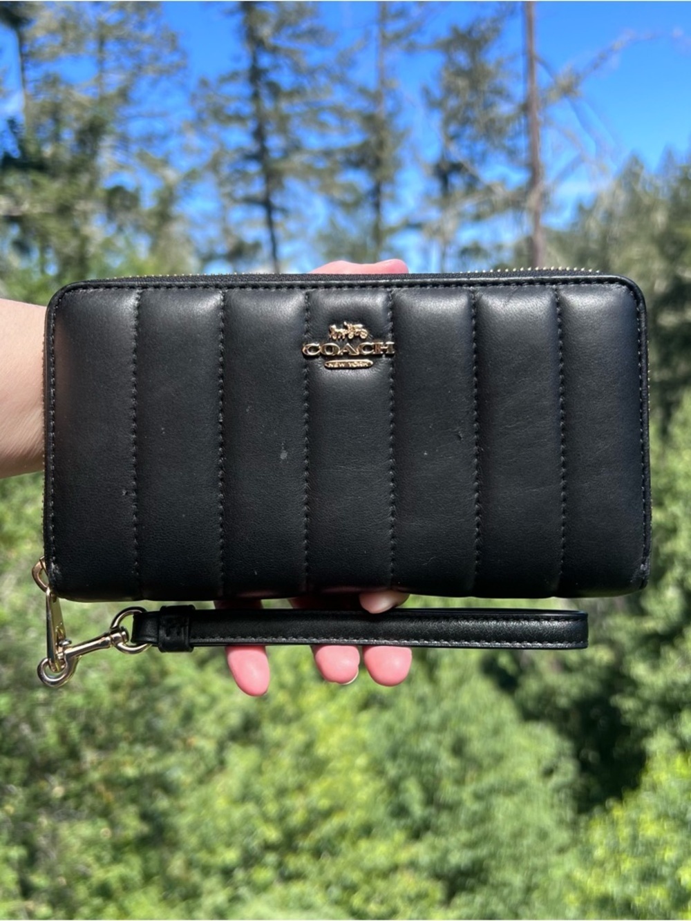 COACH Long Zip-Around Wallet Black Quilted Nappa Leather w Gold Hardware C4454